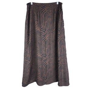 Womens Stonebridge Brown & Black Zebra Print Midi Skirt Polyester Size L